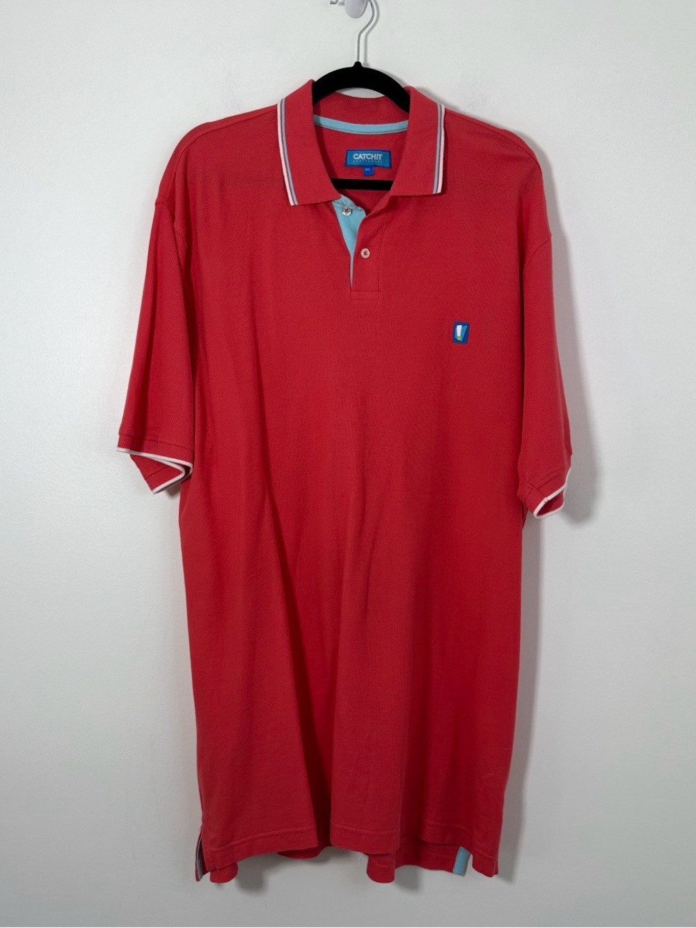 Catchit Sportswear Men’s XXL Red Cotton Polo Shirt Blue Trim